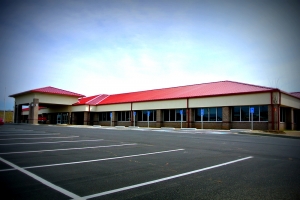 Exterior shot of a building equipped with exterior lighting from Rains Electric Company.