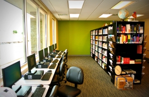 New, efficient lighting in this computer lab and library will helps students stay productive.