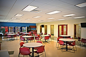 New commercial lighting in this cafeteria helps guests make the most of their meal or break.