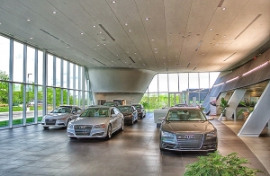 Audi customers and visitors to this dealerships will notice the quality of interior, commercial lighting that draws attention to the vehicles.